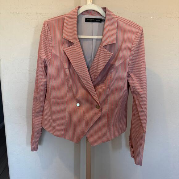 House of Harlow 1960 x Revolve Orangey Pink Gray Striped Blazer NWOT Size L - Picture 2 of 6